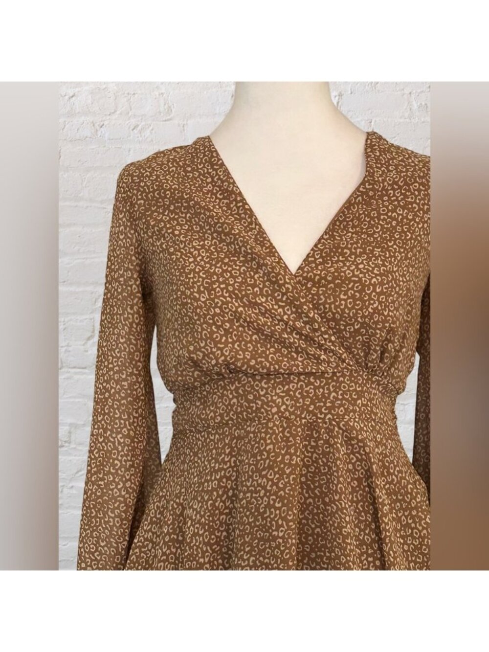 Brown Long Sleeve Mini Dress S Lightweight Boho Chic Cottagecore Peasant - Picture 2 of 11